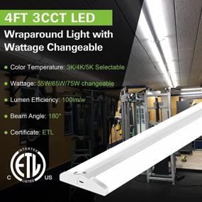img 1 attached to 4FT Ultra Slim LED Wraparound Light With 3 Wattages/3 Lumens/3 CCT Selectable, 55W/65W/75W, 5500Lm/6500Lm/7500Lm, 3000K/4000K/5000K 4 Foot Flush Mount Ceiling Light For Office Kitchen, ETL, 4 Pack