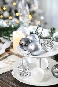 img 2 attached to Valery Madelyn 30Ct 60Mm Silver White Christmas Ball Ornaments, Shatterproof Xmas Tree Decoration Winter Frozen