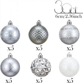 img 1 attached to Valery Madelyn 30Ct 60Mm Silver White Christmas Ball Ornaments, Shatterproof Xmas Tree Decoration Winter Frozen