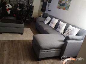 img 8 attached to HONBAY Реверсивный секционный диван-кушетка L-образная мебель для гостиной 4-местный с пуфом для хранения для небольшой квартиры, темно-серый (секционный + поднос пуфик)