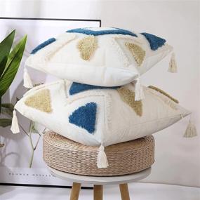 img 2 attached to Light Yellow & Blue Boho Pillow Covers 18X18 Inches - Modern Diamond Pattern Decorative Tufted Soft Woven For Couch Sofa Bedroom Living Room