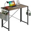 4nm 35.4" small desk with storage bag and 2-hook no-assembly folding computer desk home office desk laptop study writing table - brown and black 1 logo