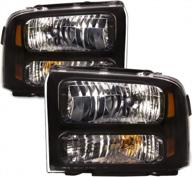 headlights for ford excursion f250 super duty f350 f450 f550 - black housing halogen left/right driver & passenger side headlamps by headlightsdepot. logo