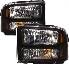 img 1 attached to Headlights For Ford Excursion F250 Super Duty F350 F450 F550 - Black Housing Halogen Left/Right Driver & Passenger Side Headlamps By HEADLIGHTSDEPOT.