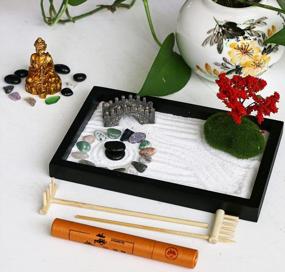 img 3 attached to Mini Zen Garden Kit - Japanese Tabletop Rock Sand Meditation Buddha Zen Home Office Desk Decor Gifts For Dad Mom Birthday Bonsai Sandbox W/ Rake Tool Accessories