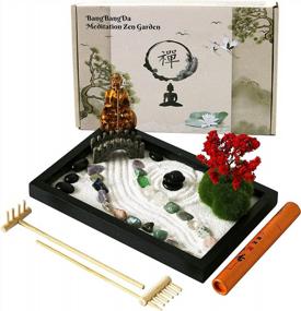 img 4 attached to Mini Zen Garden Kit - Japanese Tabletop Rock Sand Meditation Buddha Zen Home Office Desk Decor Gifts For Dad Mom Birthday Bonsai Sandbox W/ Rake Tool Accessories