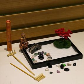 img 1 attached to Mini Zen Garden Kit - Japanese Tabletop Rock Sand Meditation Buddha Zen Home Office Desk Decor Gifts For Dad Mom Birthday Bonsai Sandbox W/ Rake Tool Accessories