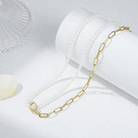 img 1 attached to Dainty Double-Layer Gold Chain Link Choker Necklace With Mini Pearls - Perfect For Women & Girls!