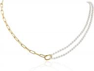 dainty double-layer gold chain link choker necklace with mini pearls - perfect for women & girls! logo