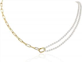 img 4 attached to Dainty Double-Layer Gold Chain Link Choker Necklace With Mini Pearls - Perfect For Women & Girls!