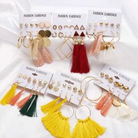 img 3 attached to Women'S Colorful Boho Tassel Earrings Set - Acrylic Leaf, Layered Ball Dangle Leopard Hoop Stud Jacket Earrings For Valentine Birthday Party
