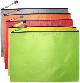 img 4 attached to Football Pattern Fabric Zip File Bags A3 Size - 5 Pcs Oaimyy Mesh Zipper Pouch Documents Storage Bag Random Color