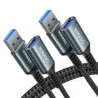 usb 3.0 extension cable 2pack - nimaso male to female cord extender durable braided material fast data transfer compatible with printer, usb keyboard, flash drive, wifi adapter, webcam grey logo