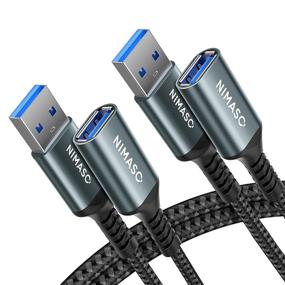 img 4 attached to USB 3.0 Extension Cable 2Pack - NIMASO Male To Female Cord Extender Durable Braided Material Fast Data Transfer Compatible With Printer, USB Keyboard, Flash Drive, WiFi Adapter, Webcam Grey