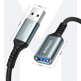 img 1 attached to USB 3.0 Extension Cable 2Pack - NIMASO Male To Female Cord Extender Durable Braided Material Fast Data Transfer Compatible With Printer, USB Keyboard, Flash Drive, WiFi Adapter, Webcam Grey