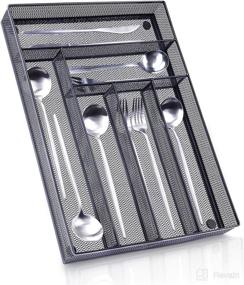 img 3 attached to 🔪 Stylish and Practical: 6-Compartment Metal Mesh Kitchen Flatware Organizer Tray with Non-Slip Mat - Silverware Drawer Organizer, Utensil Holder, and Cutlery Tray in Elegant Black