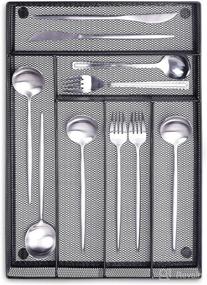 img 4 attached to 🔪 Stylish and Practical: 6-Compartment Metal Mesh Kitchen Flatware Organizer Tray with Non-Slip Mat - Silverware Drawer Organizer, Utensil Holder, and Cutlery Tray in Elegant Black