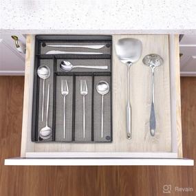 img 2 attached to 🔪 Stylish and Practical: 6-Compartment Metal Mesh Kitchen Flatware Organizer Tray with Non-Slip Mat - Silverware Drawer Organizer, Utensil Holder, and Cutlery Tray in Elegant Black