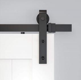 img 3 attached to Rustic Black Double Sliding Barn Door Hardware Kit For Closet Or Cabinet Doors - 6.6FT Track Included - DIYHD