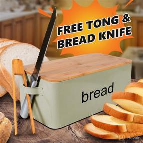 img 3 attached to 🍞 LifeSmart Bamboo Bread Box Cutting Board Set with Bonus Bread Knife and Toast Tongs - 12.5" x 6.5" x 4" - Premium Bread Accessories Included