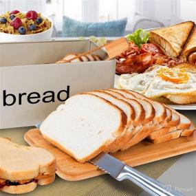 img 1 attached to 🍞 LifeSmart Bamboo Bread Box Cutting Board Set with Bonus Bread Knife and Toast Tongs - 12.5" x 6.5" x 4" - Premium Bread Accessories Included