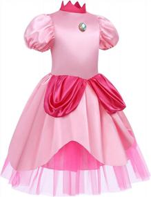img 2 attached to Princess Peach Costume For Girls: Puff Sleeve Dress And Crown Fairy Outfit For Halloween, Christmas, Carnival Cosplay