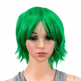 img 4 attached to Unisex Short Anime Cosplay Wig - Spiky Layered St Patricks Green