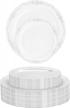 stylish and elegant 80 piece combo clear plastic party plate set - heavy duty disposable china with victorian design - perfect for caterers and special occasions - bpa free logo