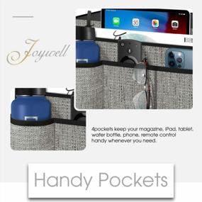img 1 attached to Grey Linen Bedside Caddy With 4 Pockets For Remote Control, Phone, Magazine, IPad, And Tablet - Joywell Bedside Storage Organizer Insert For Mattress
