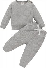 img 4 attached to Unisex Newborn Sweatsuit Set: Crewneck Sweatshirt And Pants For Fall And Winter, Long Sleeve Pullover Top And Bottom, Baby Boy And Girl Clothes