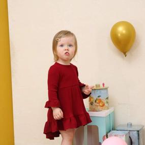img 3 attached to Bilison Toddler Baby Girl Clothes Long Sleeve Flare Solid Color Lrregular Sundress Party Princess Dress