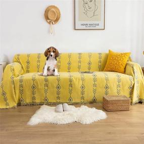 img 4 attached to ROOMLIFE Sofa Cover Sectional Couch Covers For 3 Cushion Couch,Soft Comfy Chenille Sofa Covers For Living Room Sofa Slipcover Pet Couch Protector Couch Cover For Dogs Kids(Yellow,71"X134")