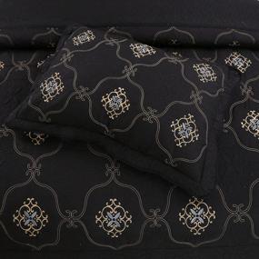img 1 attached to MarCielo Deluxe 3-Piece Embroidery Quilt Set In Gold & Silver For Cal King Beds - Emma Design In Oversize Black