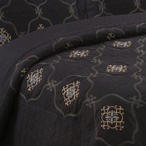 img 2 attached to MarCielo Deluxe 3-Piece Embroidery Quilt Set In Gold & Silver For Cal King Beds - Emma Design In Oversize Black