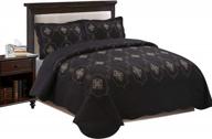 marcielo deluxe 3-piece embroidery quilt set in gold & silver for cal king beds - emma design in oversize black logo