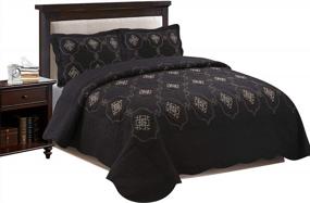 img 4 attached to MarCielo Deluxe 3-Piece Embroidery Quilt Set In Gold & Silver For Cal King Beds - Emma Design In Oversize Black
