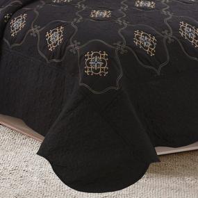 img 3 attached to MarCielo Deluxe 3-Piece Embroidery Quilt Set In Gold & Silver For Cal King Beds - Emma Design In Oversize Black