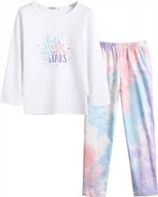 img 4 attached to Get Cozy With Arshiner Girls' Tie Dye Pajamas - 2-Piece Sleepwear Set With Long Sleeves And Pockets!