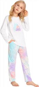 img 3 attached to Устройтесь поудобнее с пижамой Arshiner Girls' Tie Dye Pajama — комплект из 2 предметов для сна с длинными рукавами и карманами!