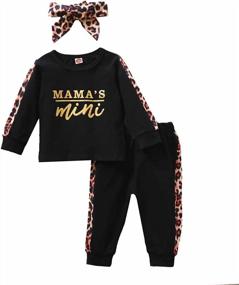 img 4 attached to Adorable PigMaMa Baby Girl Clothes Set With Long Sleeve T-Shirt, Leopard Headband And Pants