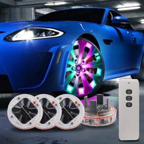 img 3 attached to LEADTOPS 4 Pack Solar Car Wheel Tire Hub Cap Lights W/ Motion Sensors, RF Remote & RGB Flashing Colorful Exterior Lamp