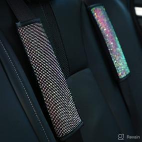 img 4 attached to 🌈 Colorful Crystal Seat Belt Strap Covers - Bling Bling Car Accessories for Women and Men, Soft Leather Seat Belt Shoulder Pad Cover for Auto (2pcs)