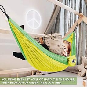 img 1 attached to Ultralight Kids Camping Hammock With Strap & Carabiner - Perfect Outdoor Gift For Boys And Girls. Small Size Mini Hammocks Ideal For Indoor Or Outdoor Use.