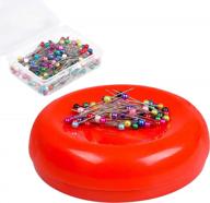 200 pcs sewing pins magnetic pin cushion, round plastic holder for needles push hair bobby pins (red) logo