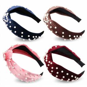 img 4 attached to Exacoo Vintage Head Hoop Pearl Knot Headband Set: головной убор из 4 предметов для женщин, идеально подходит для вечеринок и стиля Boho - тюрбаны и повязки на голову в красивом дизайне B