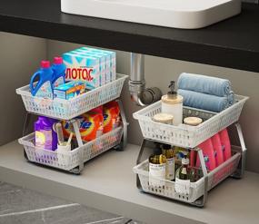 img 1 attached to Junyuan Double Pull Out Cabinet Organizer: Bathroom Counter Storage With Dividers & Under Sink Organization, Stainless Steel Brushed