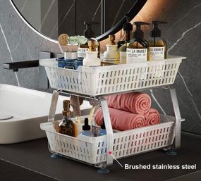 img 3 attached to Junyuan Double Pull Out Cabinet Organizer: Bathroom Counter Storage With Dividers & Under Sink Organization, Stainless Steel Brushed