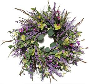 img 4 attached to 24" Firlar Artificial Lavender Wreath With Eucalyptus Leaves - Greenery Wedding Home Wall Outdoor Holiday Decor
