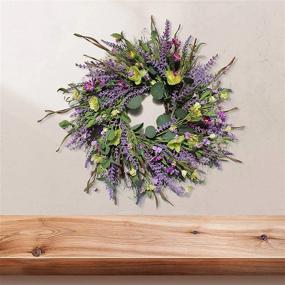 img 3 attached to 24" Firlar Artificial Lavender Wreath With Eucalyptus Leaves - Greenery Wedding Home Wall Outdoor Holiday Decor