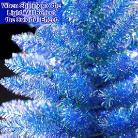 img 3 attached to Синяя 6-футовая новогодняя елка с лазерным освещением, 250 огнями, реалистичными шарнирными ветвями премиум-класса, блестками и простой в сборке металлической подставкой